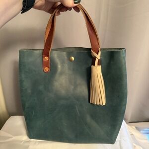 KMM & Co. MINI TOTE BAG ATLANTIC BLUE LEATHER CROSSBODY SHOULDER BAG TASSEL EUC